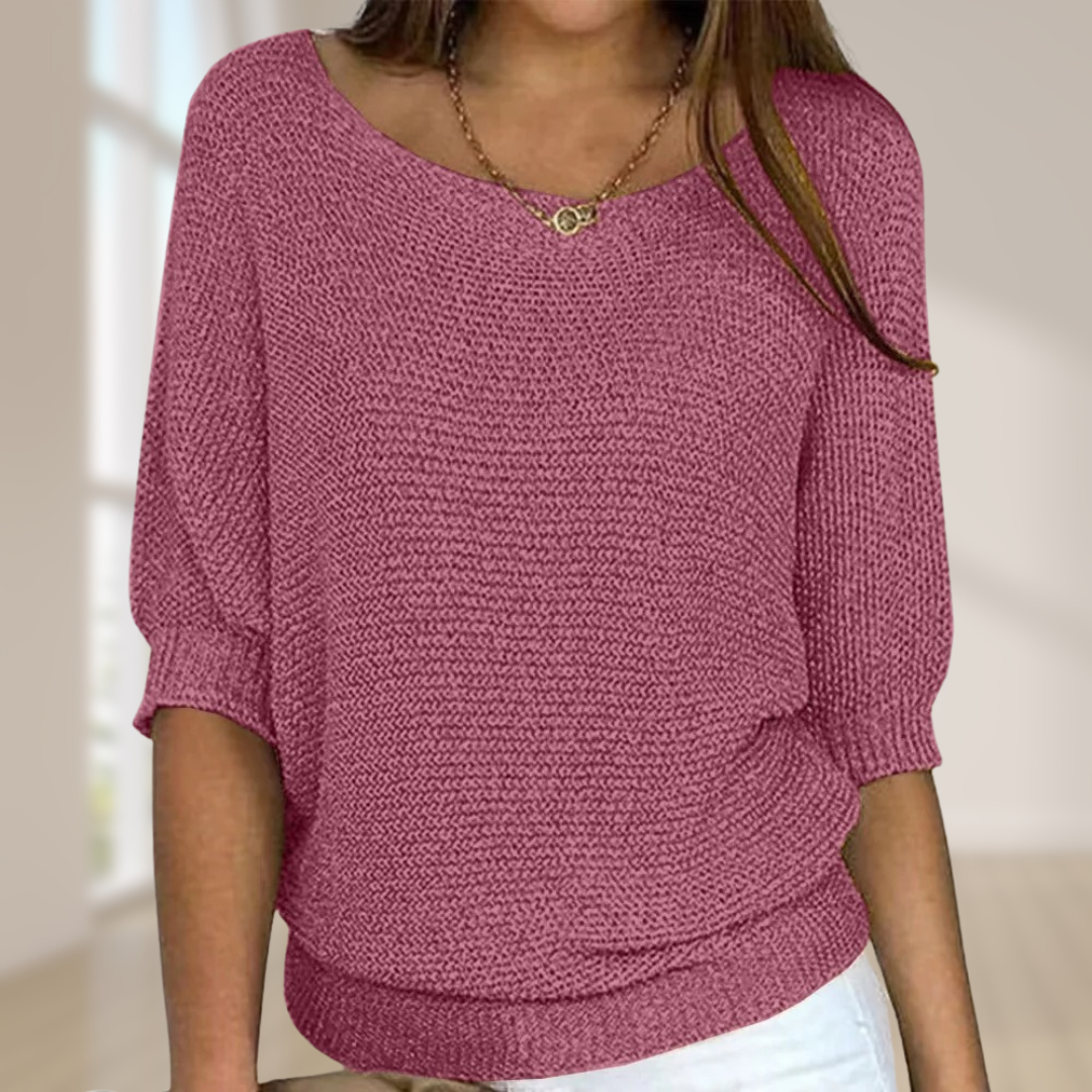 Women Spring Pullover Half Sleeve Knit Relaxed Fit Lightweight Top