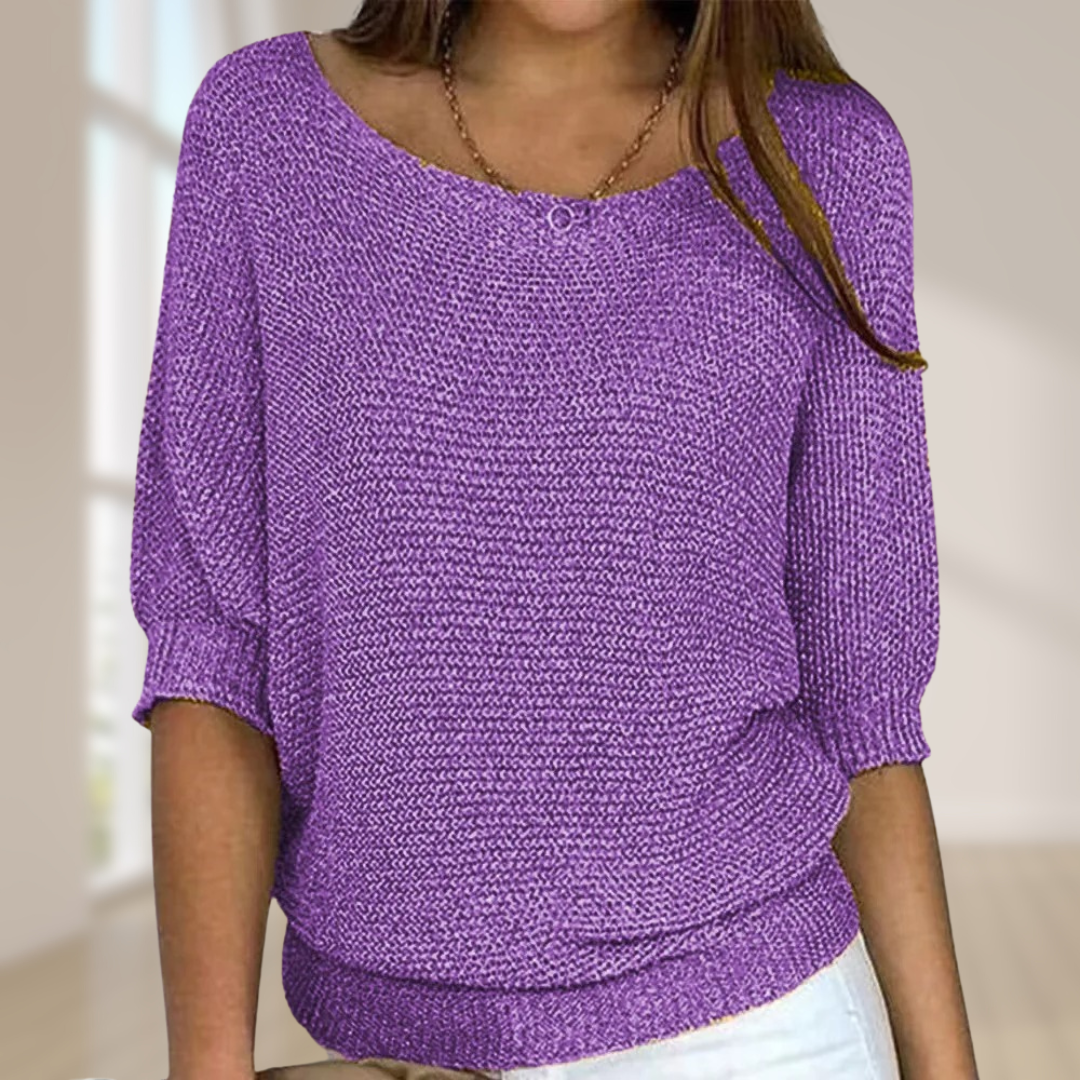 Women Spring Pullover Half Sleeve Knit Relaxed Fit Lightweight Top